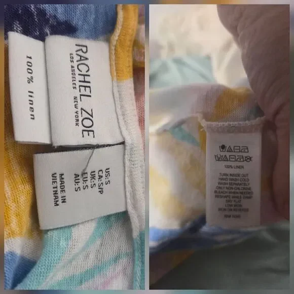 Rachel Zoe 100% Washable Linen Art Floral Print Cap Sleeved Top Sz S - Picture 4 of 5